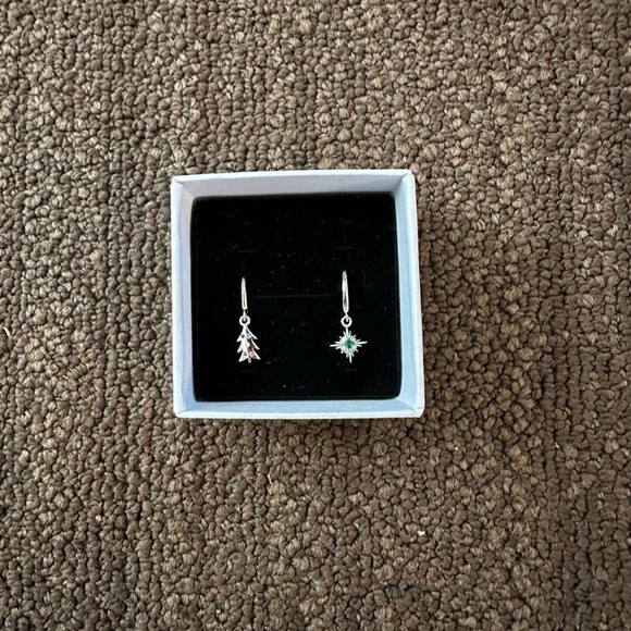 Eyrful silver Christmas tree charm hoop earrings - Picture 2 of 4
